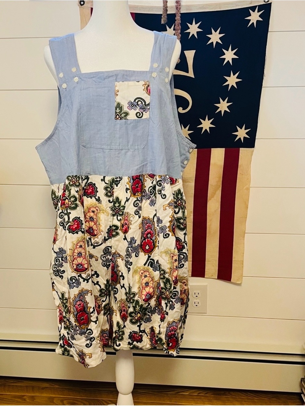 VTG 90s NWT Blue and white floral print overalls festival cottage